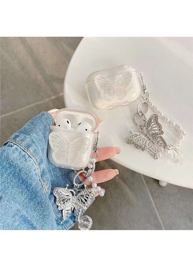 Generic - Compatible with AirPods 3 Case Cover, 3rd Generation 2021, with Cute 3D Clear Glitter Butterfly Design Smooth Soft TPU Cover Case for Airpods 3, Pretty Design Bling Shiny Stylish with Keychain - Image 1