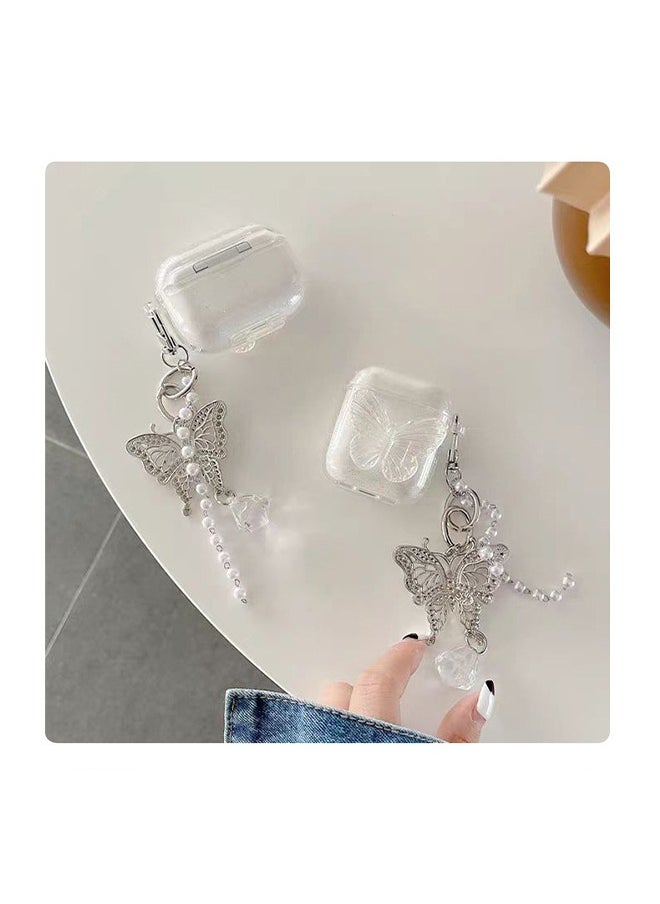 Generic - Compatible with AirPods 3 Case Cover, 3rd Generation 2021, with Cute 3D Clear Glitter Butterfly Design Smooth Soft TPU Cover Case for Airpods 3, Pretty Design Bling Shiny Stylish with Keychain - Image 1