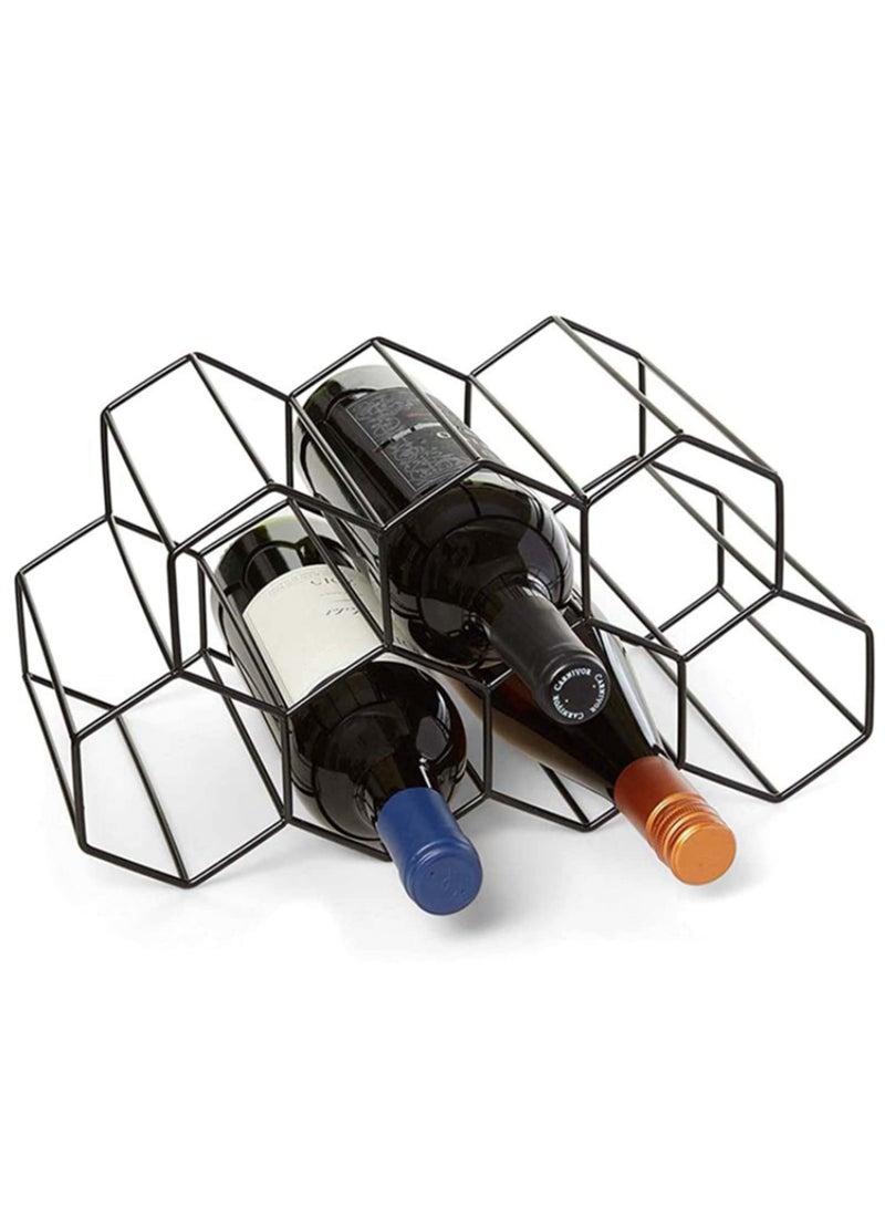 1pcs Hexagon 9 Bottle Wine Holder Display Modern Metal Honeycomb Wine Rack Wine Bottle Storage Beehive Tabletop Wine Rack - Image 1