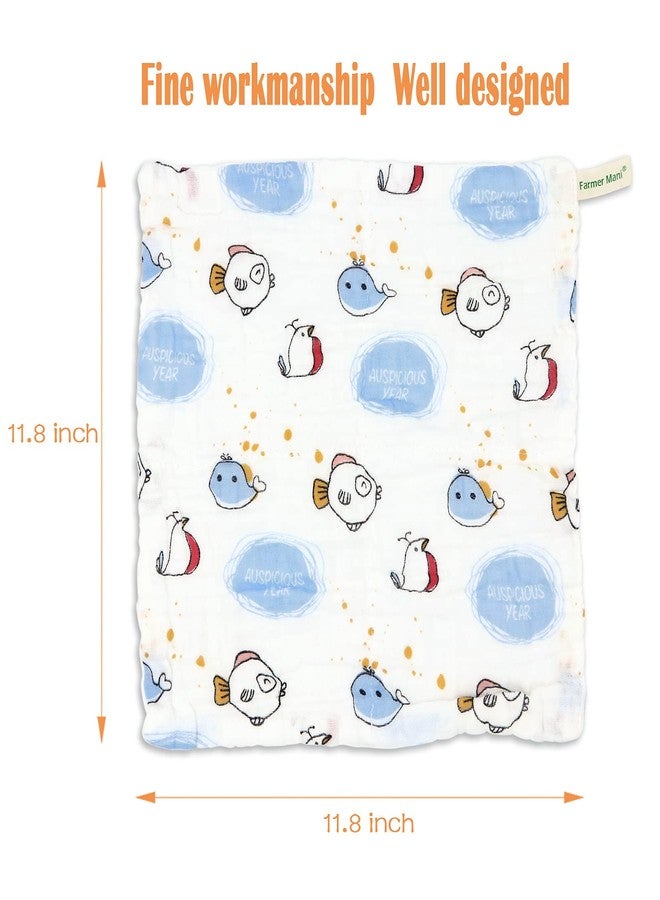 Farmer Mani Muslin Baby Washcloths Set (6-Pack), 6-Layer Natural Cotton Infant Face Towel, Ideal for Sensitive Skin and Baby, Reusable Wipes Multipurpose 11.8 x 11.8 inches (Square) - Image 2