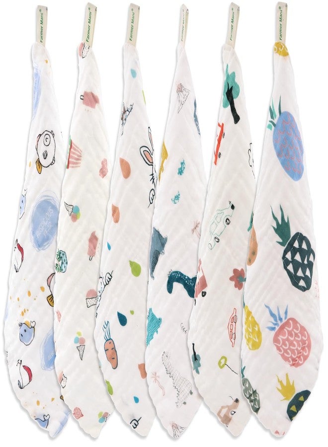 Farmer Mani Muslin Baby Washcloths Set (6-Pack), 6-Layer Natural Cotton Infant Face Towel, Ideal for Sensitive Skin and Baby, Reusable Wipes Multipurpose 11.8 x 11.8 inches (Square) - Image 1