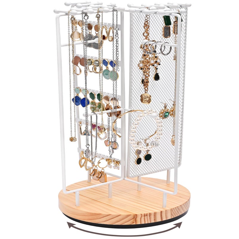 ProCase Rotating Jewelry Organizer Stand Earring Holder Organizer with 28 Necklace Hooks Jewelry Tree Earring Stand Tower Storage Rack Bracelet Holder Holds More than 100 Pairs Earrings White - Image 2