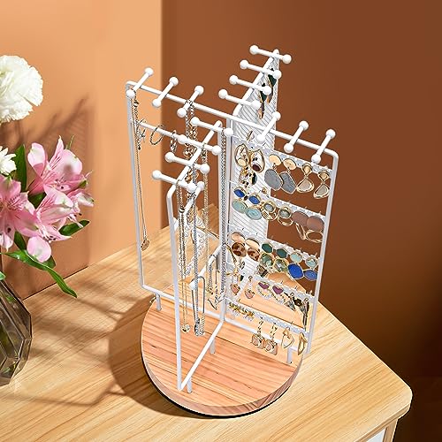 ProCase Rotating Jewelry Organizer Stand Earring Holder Organizer with 28 Necklace Hooks Jewelry Tree Earring Stand Tower Storage Rack Bracelet Holder Holds More than 100 Pairs Earrings White - Image 3