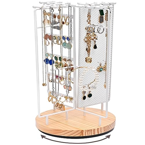 ProCase Rotating Jewelry Organizer Stand Earring Holder Organizer with 28 Necklace Hooks Jewelry Tree Earring Stand Tower Storage Rack Bracelet Holder Holds More than 100 Pairs Earrings White - Image 1