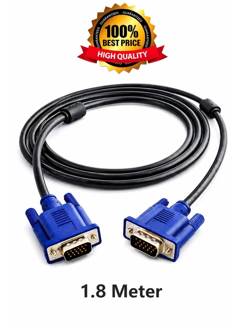 VGA Male to Male Cable 1.8 Meter High Quality Video Signal Cable with Gold Color Connectors and Anti Interference Shielding for PC Monitor Projector Everyday Use - Image 1