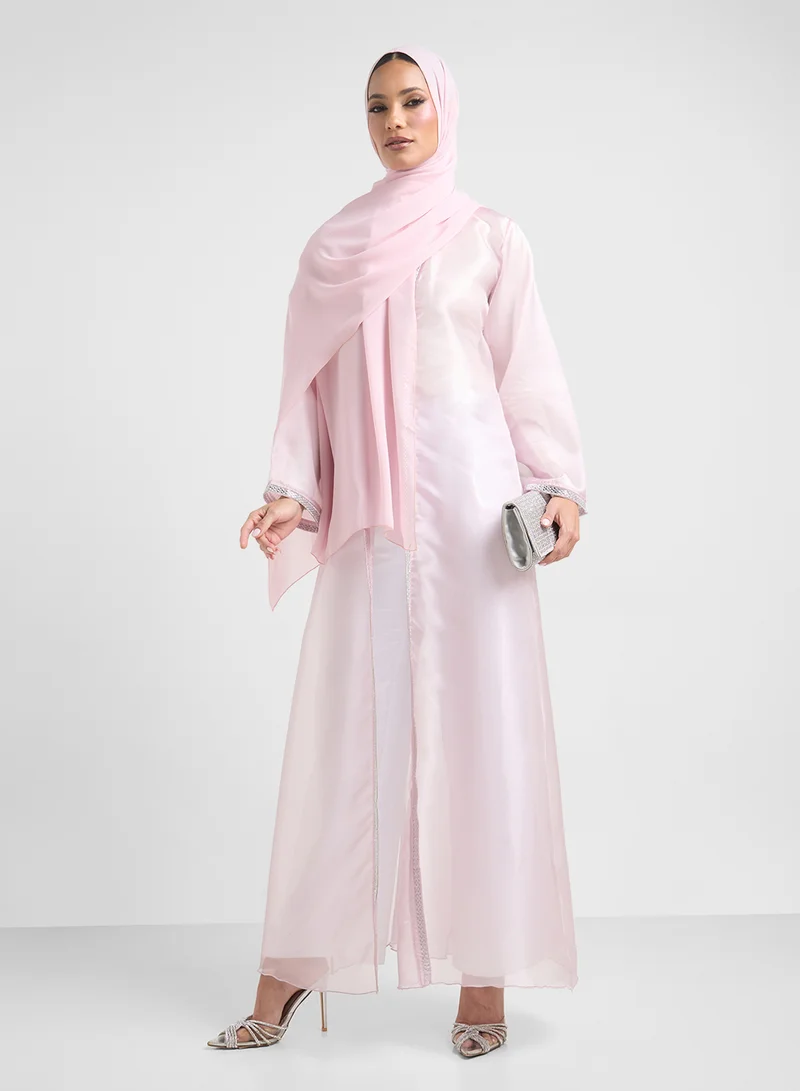 Khizana Sheer Embellished Abaya With Sheila