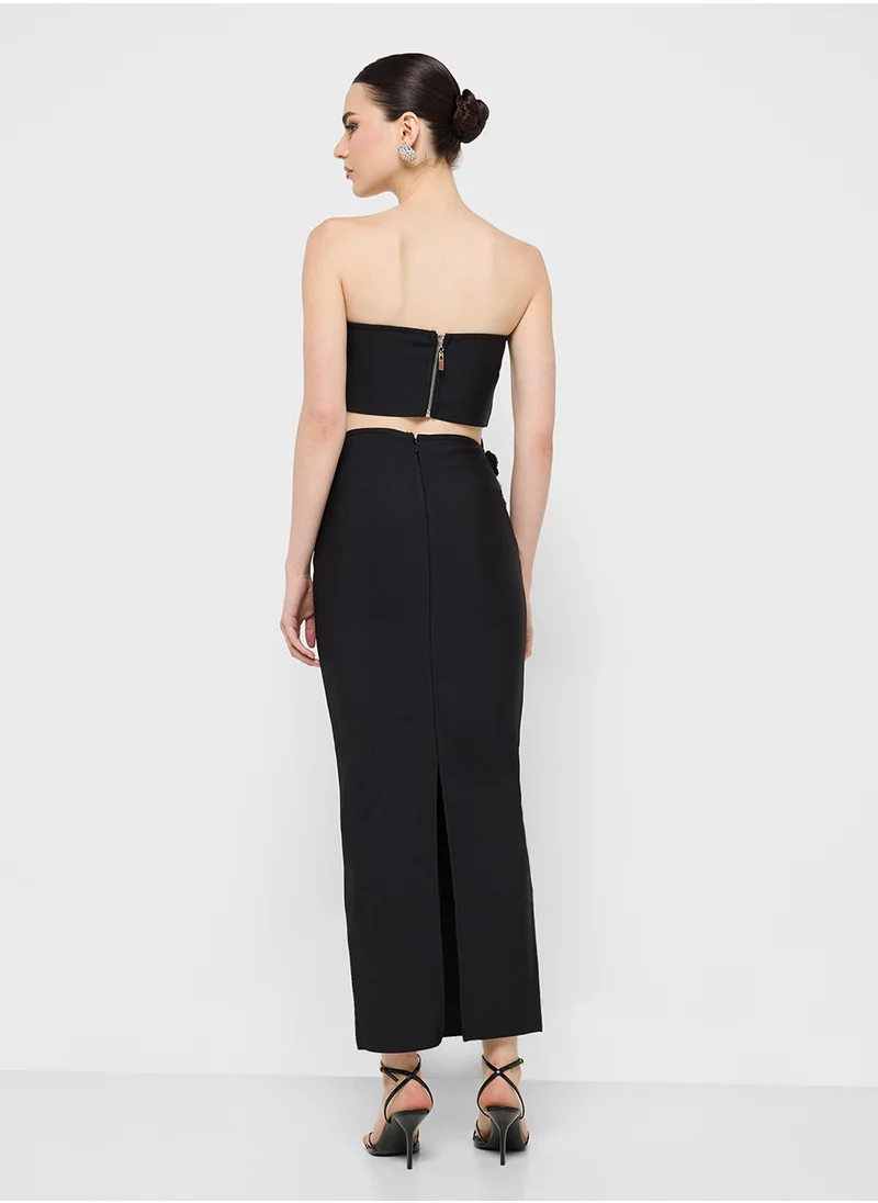 Ginger Boutique Embellished Bandeau Top & Skirt Set In Scuba