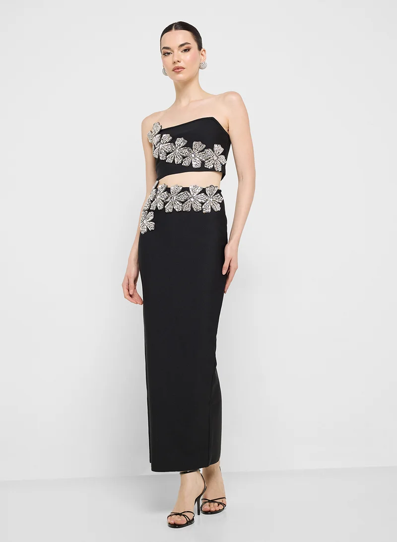 Ginger Boutique Embellished Bandeau Top & Skirt Set In Scuba