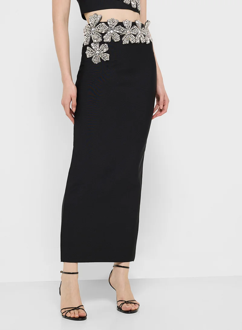 Ginger Boutique Embellished Bandeau Top & Skirt Set In Scuba
