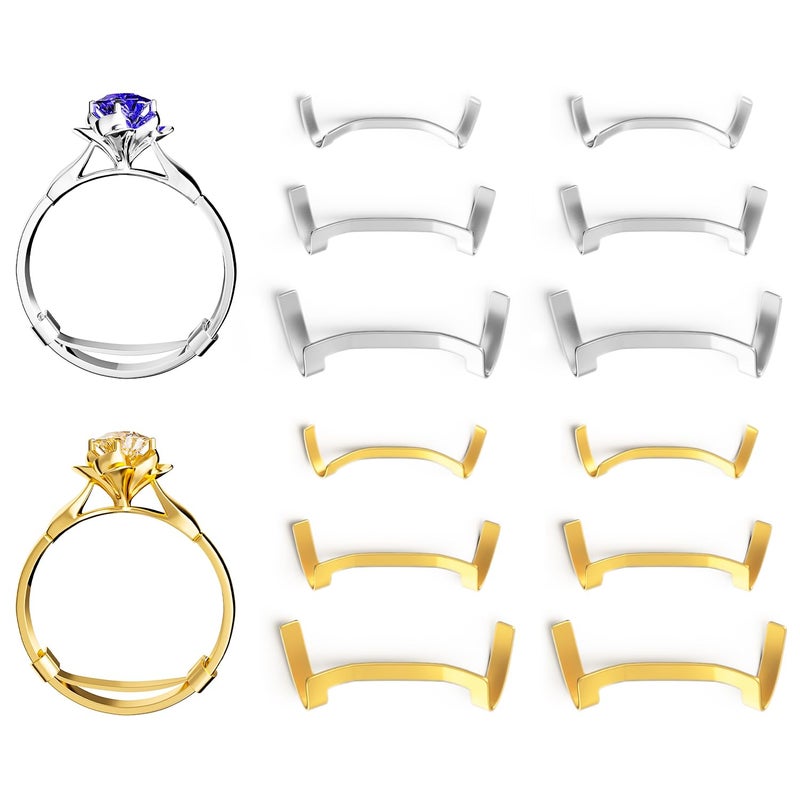 ELETIUO Filled Metal Ring Guard Set for Loose Rings,12 Pack 3 Sizes for Different Band Widths,Invisible Ring Size Adjuster Tightener Spacer Fitter for Any Ring Size,Golden+Silver Color - Image 1