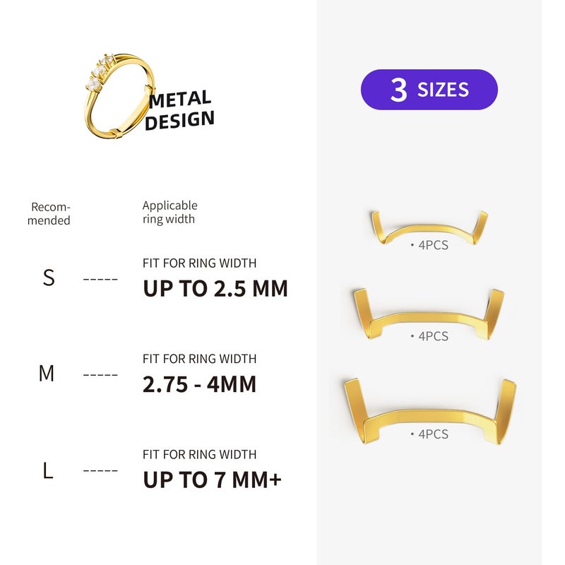 ELETIUO Filled Metal Ring Guard Set for Loose Rings,12 Pack 3 Sizes for Different Band Widths,Invisible Ring Size Adjuster Tightener Spacer Fitter for Any Ring Size,Golden+Silver Color - Image 2