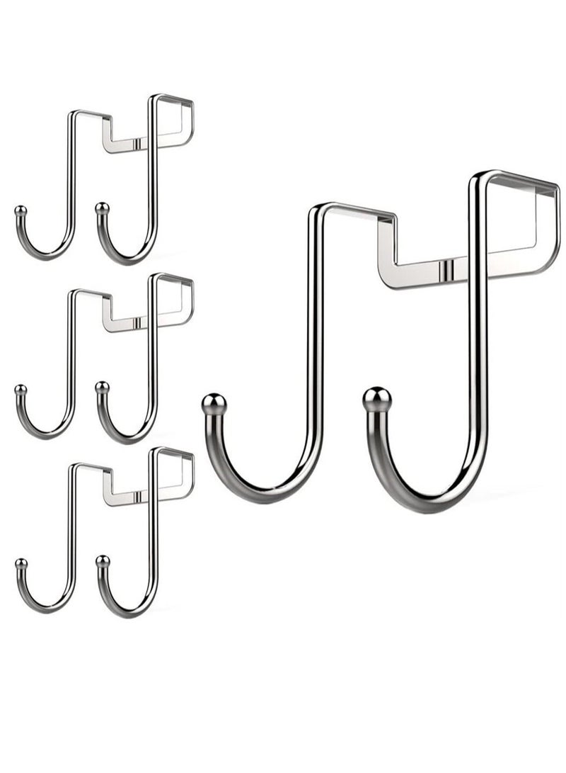 Y&D Over Cabinet Drawer Double Hooks 4 Pack 304 Stainless Steel Multiple Use Narrow Door Hook for Kitchen Bathroom to Hang Bags Towels Coat - Image 1
