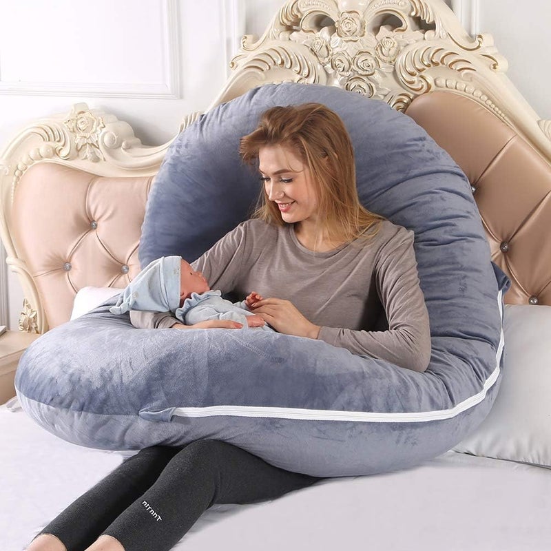 Pregnancy Pillow, C Shaped Full Body Pillow 52", Maternity Pillow Support for Back, Legs, Neck, Hips for Pregnant Women with Removable Washable Velvet Cover(Grey) - Image 5