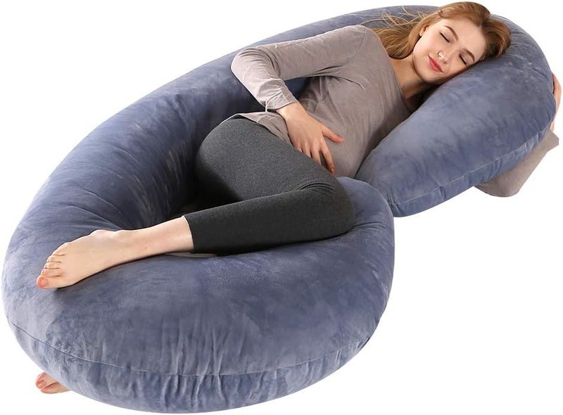 Pregnancy Pillow, C Shaped Full Body Pillow 52", Maternity Pillow Support for Back, Legs, Neck, Hips for Pregnant Women with Removable Washable Velvet Cover(Grey) - Image 1