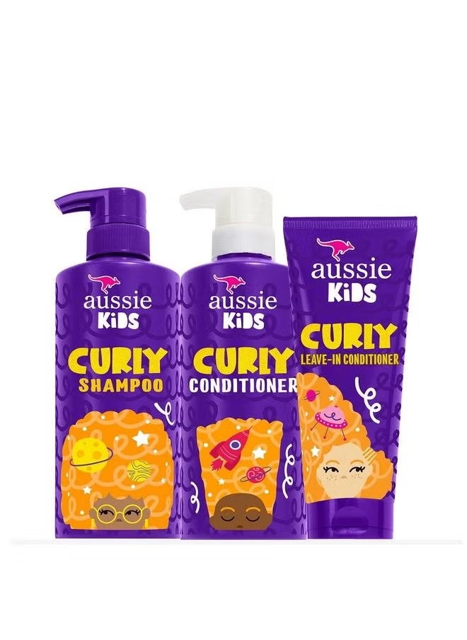 Aussie Kids Shampoo Conditioner And Leavein Conditioner Bundle For Curly Hair Sulfate Free And Paraben Free 