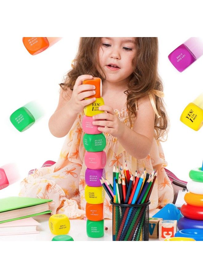 Zhehao 20 قطعة من كرات تخفيف التوتر التحفيزية للبالغين، كرات تخفيف التوتر على شكل مربع، اقتباسات من النرد الرغوي للأطفال، لوازم مدرسية، ألعاب تعليمية اجتماعية وعاطفية، 5 ألوان - Image 5