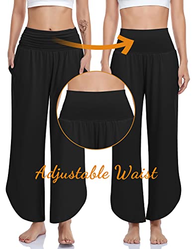 UEU Women's Wide Leg Yoga Pants High Waisted Comfy Dance Sweatpants Loose Casual Soft Lounge Joggers with Pockets (Black, S) - Image 5