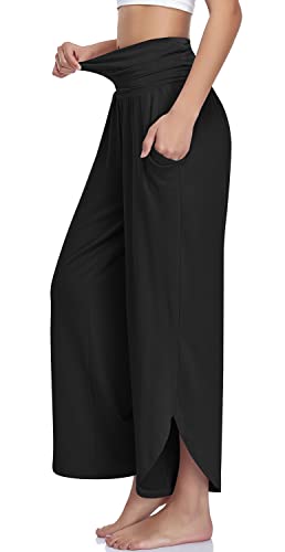 UEU Women's Wide Leg Yoga Pants High Waisted Comfy Dance Sweatpants Loose Casual Soft Lounge Joggers with Pockets (Black, S) - Image 2
