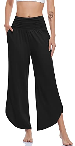 UEU Women's Wide Leg Yoga Pants High Waisted Comfy Dance Sweatpants Loose Casual Soft Lounge Joggers with Pockets (Black, S) - Image 1