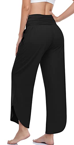 UEU Women's Wide Leg Yoga Pants High Waisted Comfy Dance Sweatpants Loose Casual Soft Lounge Joggers with Pockets (Black, S) - Image 3