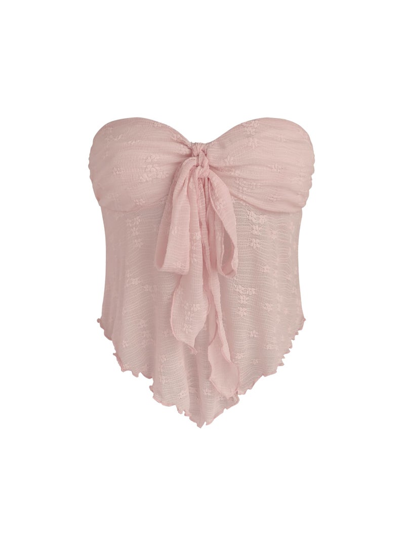 CIDER Women's Tube Tops Floral Mesh Flowy Cute Tops Tie Front Strapless Sexy Going Out Tops: Light Pink, M - Image 1