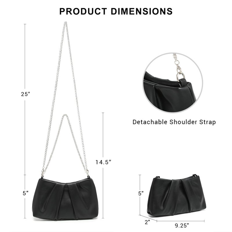 Dasein Elegant Pleated Evening Bag Soft Vegan Leather Clutch Purse Dressy Formal Handbag with 2 Chain Straps for Women (Black) - Image 4