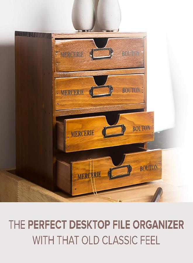 Primo Supply Stackable Apothecary Cabinet 4 Drawer Desk Organizer - Vintage Library Card Catalog Wood Storage Box - Office Desktop Dresser for Stationery, Thread Embroidery, Sewing, Crafts, Junk Drawer & Supplies - Image 3