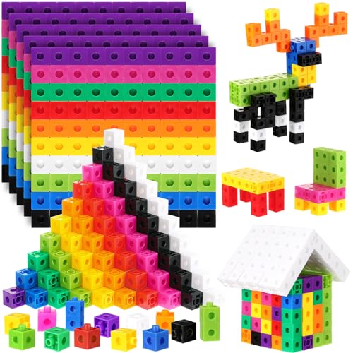 Jenaai 1000 Pieces Linking Counting Cubes Plastic Counting Blocks Colorful Math Cubes Math Manipulatives Classroom Learning Supplies for Preschool Activities Boys GirlsClassic Style - Image 1