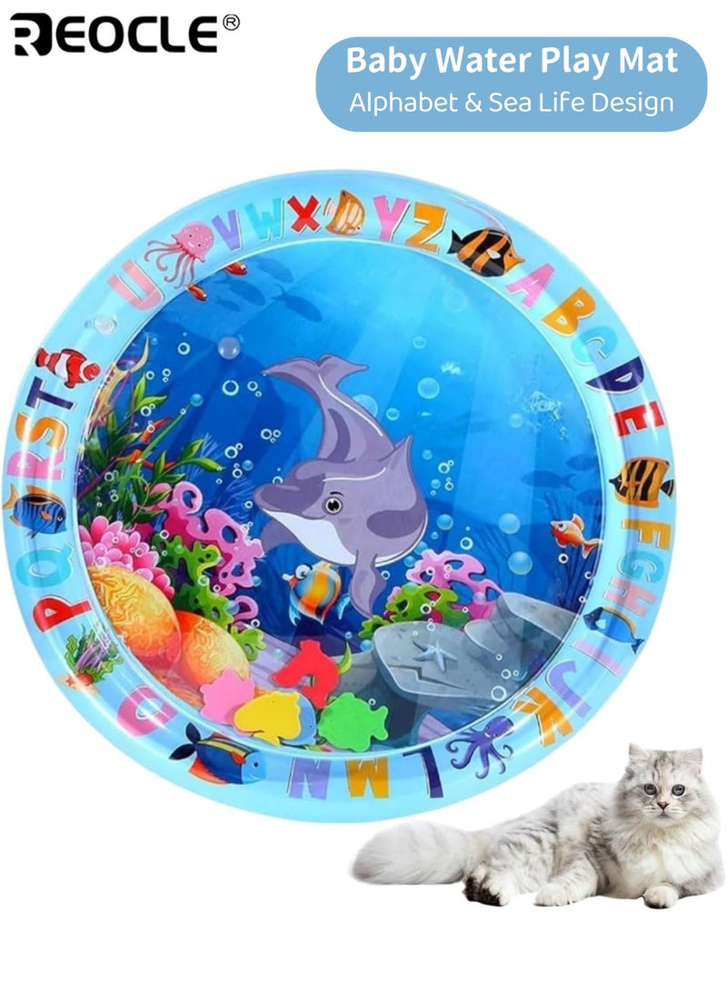ريوكل سجادة لعب مائية حسية قابلة للنفخ للأطفال بتصميم بحري كبير وقت البطن سجادة أنشطة للتنمية الحسية للرضع والأطفال الصغار وسادة مائية تفاعلية للعب الداخلي - Image 1