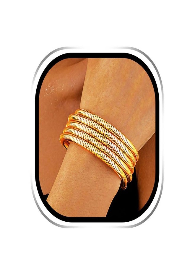 ACEDRE Gold Stretch Bracelet Multi-layered Elastic Boho Bangle Cuff for Women - Image 1