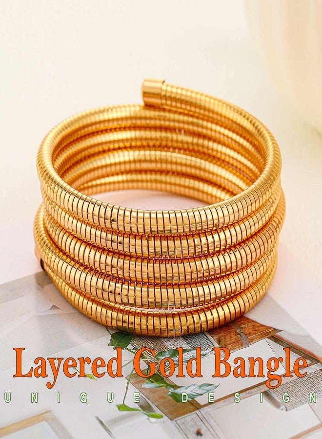 ACEDRE Gold Stretch Bracelet Multi-layered Elastic Boho Bangle Cuff for Women - Image 2