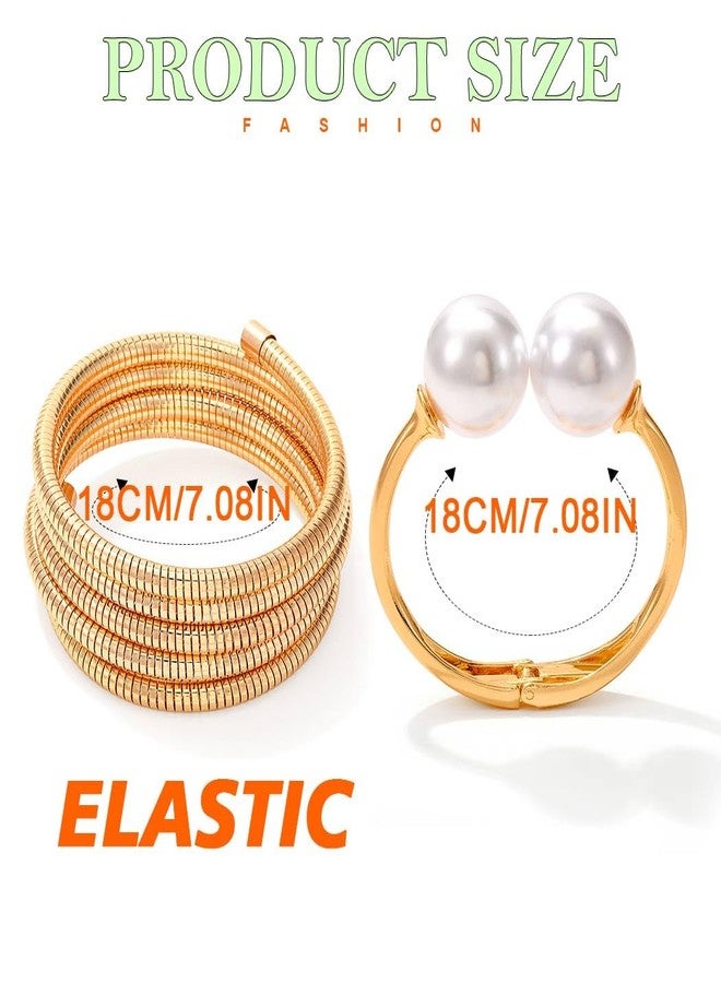 ACEDRE Gold Stretch Bracelet Multi-layered Elastic Boho Bangle Cuff for Women - Image 4