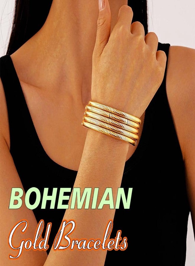 ACEDRE Gold Stretch Bracelet Multi-layered Elastic Boho Bangle Cuff for Women - Image 5