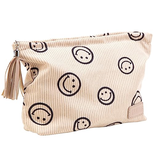 BOYATU Makeup Bag Small Cosmetic Pouch: Cosmetic Bag for Purse - Cute Make up Bags with Tassel - Gifts for Teen Girl (01-Khaki) - Image 1