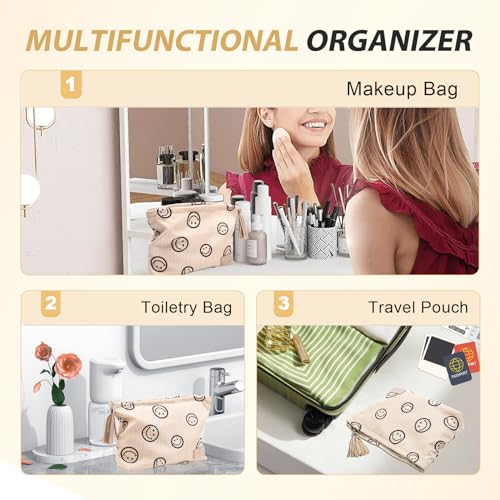 BOYATU Makeup Bag Small Cosmetic Pouch: Cosmetic Bag for Purse - Cute Make up Bags with Tassel - Gifts for Teen Girl (01-Khaki) - Image 5