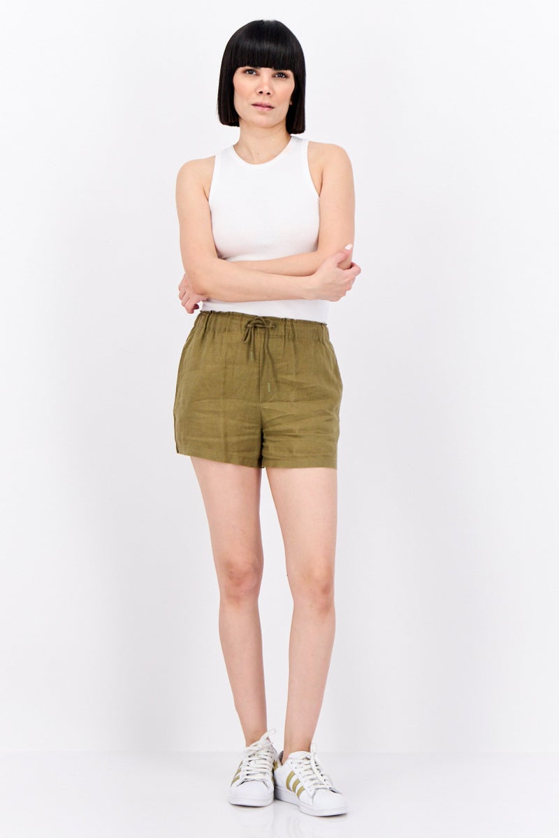MANGO Women Solid Drawstring Basic Shorts, Olive - Image 4