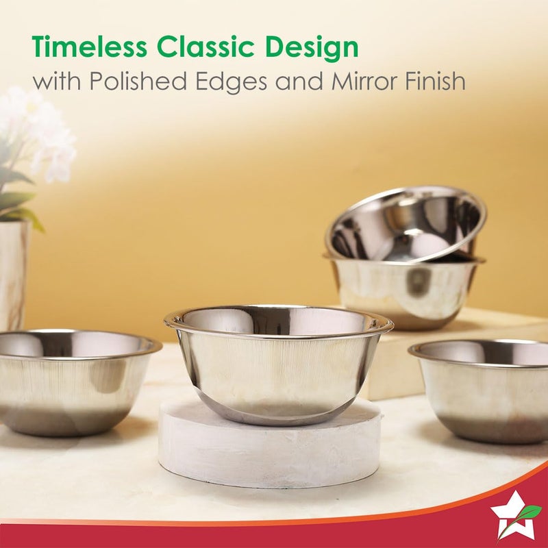 Wonderchef Venice Stainless Steel Bowl Set of 6 | Classic Design and Gloss Finish | 100% Food-grade Stainless Steel | Non-corrosive, Sturdy, Unbreakable | Serve vegetables, fruits, curd, dal, desserts - Image 4