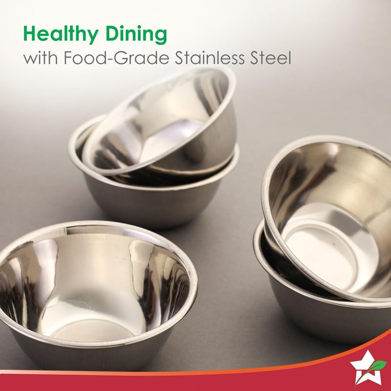 Wonderchef Venice Stainless Steel Bowl Set of 6 | Classic Design and Gloss Finish | 100% Food-grade Stainless Steel | Non-corrosive, Sturdy, Unbreakable | Serve vegetables, fruits, curd, dal, desserts - Image 2
