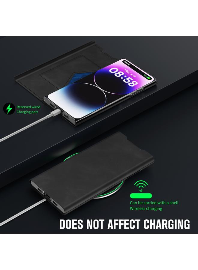 Zaboon Case For iPhone 13 Pro Max Magnetic Napa Texture Leather Phone Case with Holder - Image 2