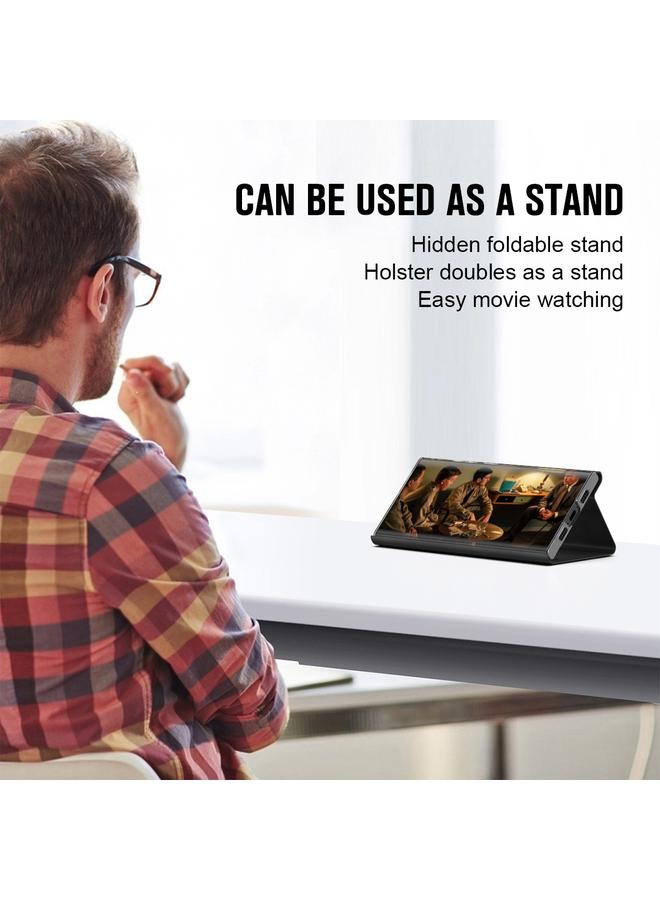 Zaboon Case For iPhone 13 Pro Max Magnetic Napa Texture Leather Phone Case with Holder - Image 3