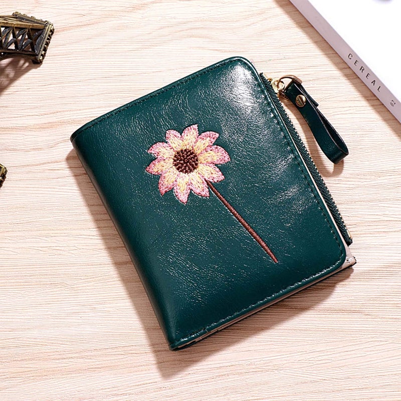 AOXONEL Girls Wallet Small Bifold Womens Wallets Rfid,Compact Female Cute Mini Zipper Coin Card Purse for Teen Girl Kids (Green) - Image 3