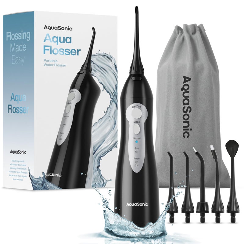 AquaSonic Aqua Flosser - Cordless Rechargeable Water Flosser for Teeth - Waterproof, Portable Oral Irrigator for Dental Cleaning with 5 Jet Tips â€“ Braces Home Travel - Image 1