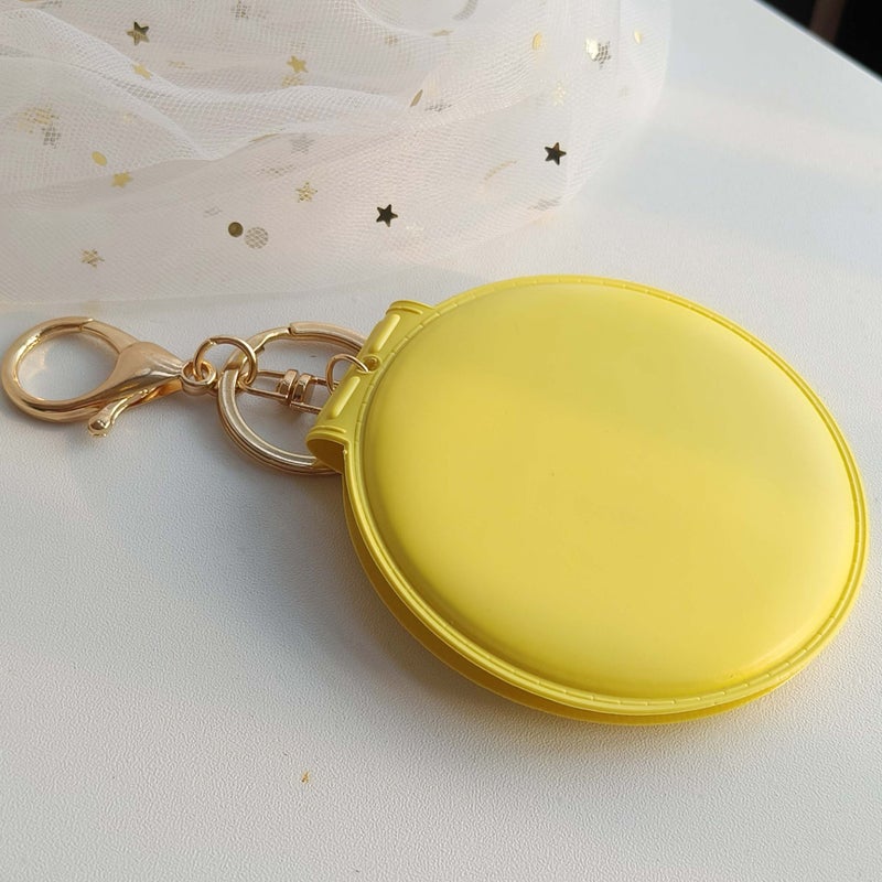 Generic Korean Style Candy Color Makeup Mirror Leather Small Round Mirror Portable Folding Makeup Mirror Keychain Double-sided Mirror Hair Ball Pendant Yellow