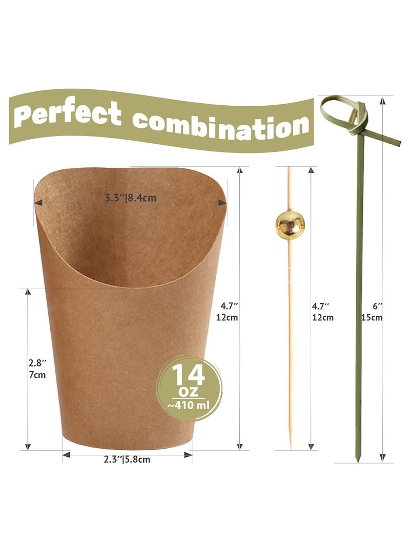 KASTWAVE 50 Pcs Charcuterie Cups with 200 Pcs Cocktail Picks, 14oz Brown French Fry Holder Cups,Disposable Appetizers Cups Kraft Paper Snack Dessert Cups Popcorn Boxes for Party - Image 2