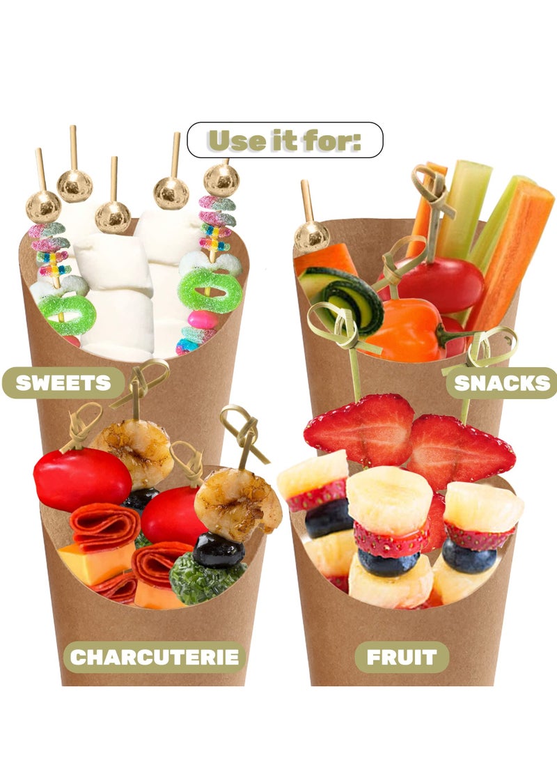 KASTWAVE 50 Pcs Charcuterie Cups with 200 Pcs Cocktail Picks, 14oz Brown French Fry Holder Cups,Disposable Appetizers Cups Kraft Paper Snack Dessert Cups Popcorn Boxes for Party - Image 5