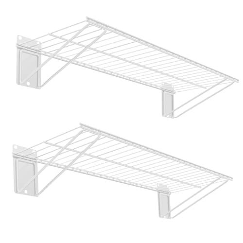 BELLO YON Wall Shelf 24'' x 11'' Garage Wall Mounted Storage Shelves, Heavy Duty Metal Wire Shelving Storage Rack for Garage, Office, Basement and Kithcen, Max Load 90lb, 2-Pack (White) - Image 1