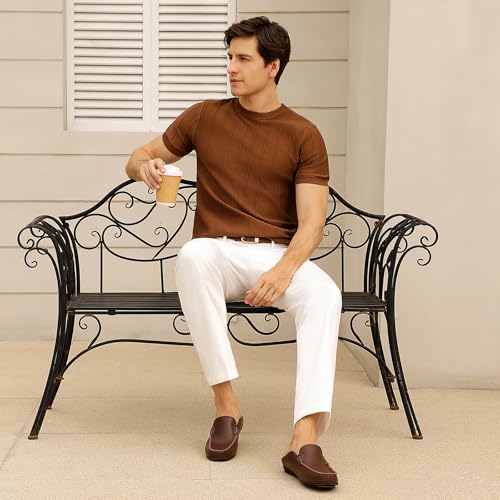 Go Tour Mens Mules Clog Slippers Breathable Leather Slip on Shoes Casual Loafers Dark Brown 9/43 - Image 2