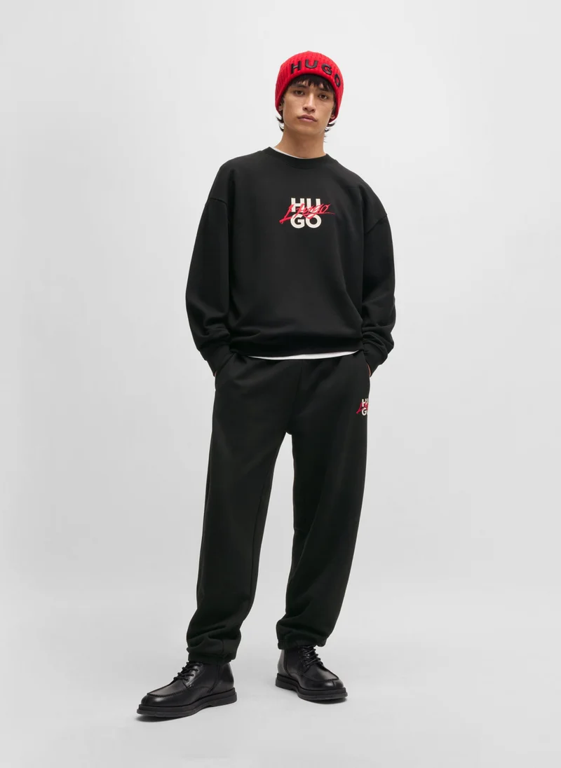 HUGO Cotton-terry relaxed-fit sweatshirt with double logo