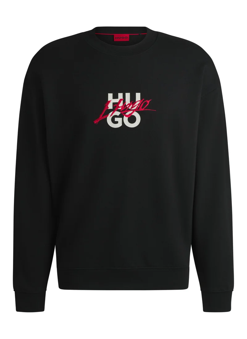 HUGO Cotton-terry relaxed-fit sweatshirt with double logo