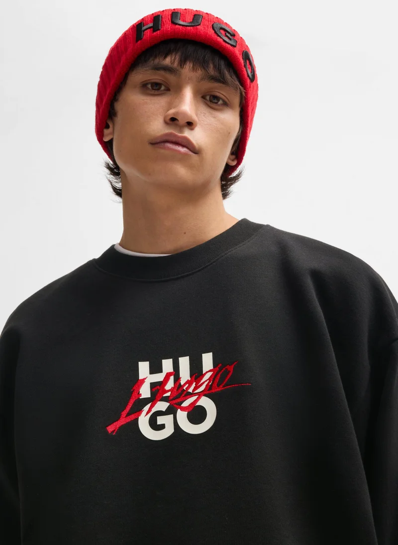 HUGO Cotton-terry relaxed-fit sweatshirt with double logo